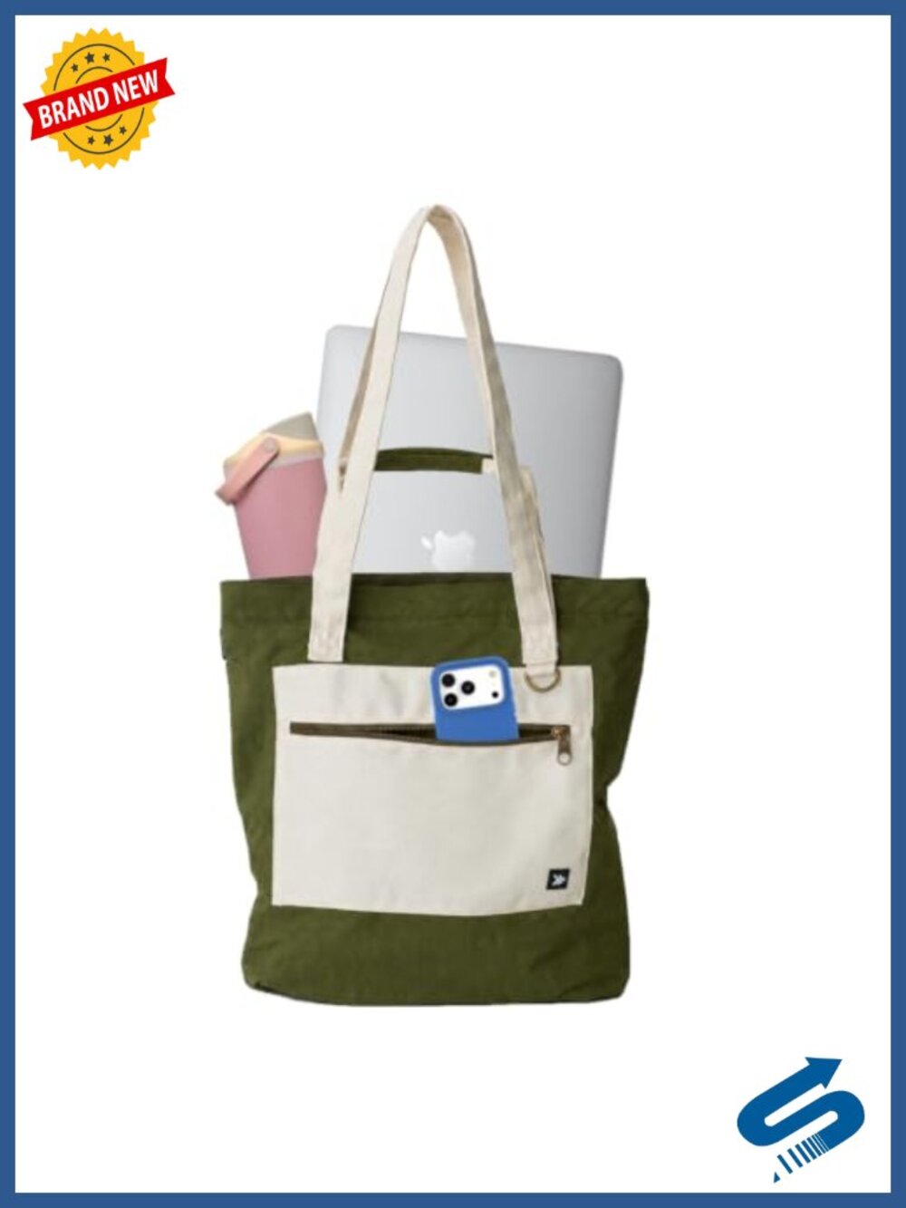 Large Utility Tote Bag with Laptop Compartment - Multi-Pocket Nylon Tote